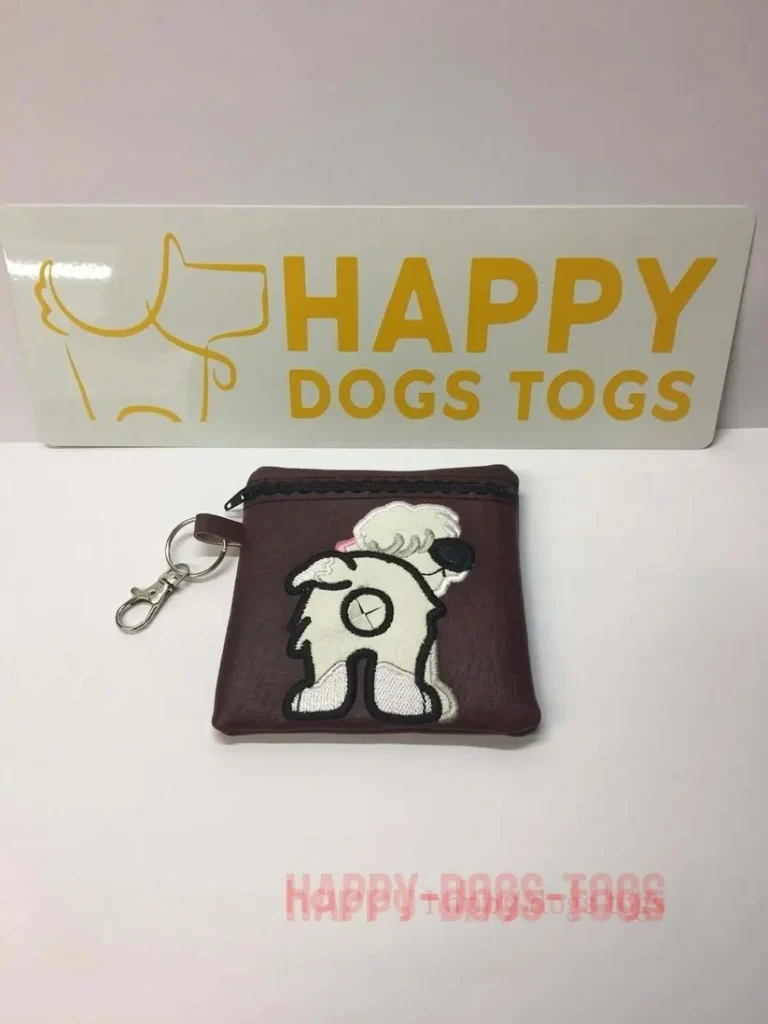 Embroidereddogpoobagdispenseroldenglishsheepdogburgundybag Happy Dogs Togs3