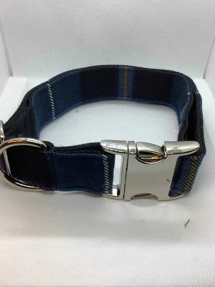 Extralargeblueandnavytartandogcollar Happy Dogs Togs1 1