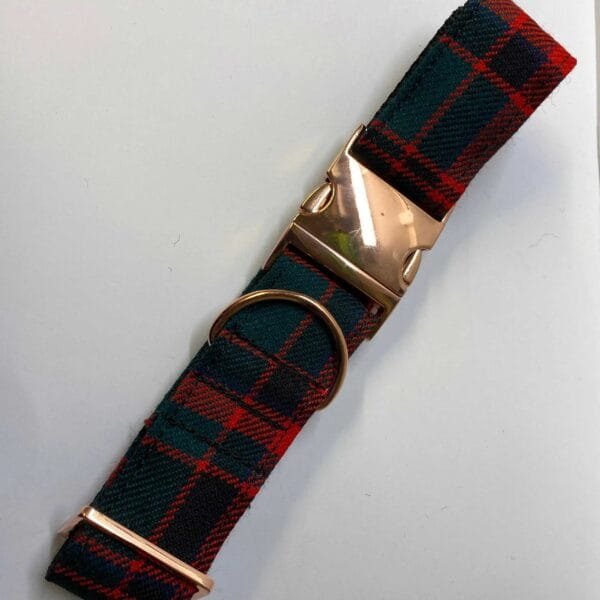 Extra Large Dog Collar Green With Red Check Tartan - Image 3