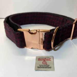 Extralargeharristweeddogcollarburgundyandblackhoundstoothdogcollar Happy Dogs Togs1