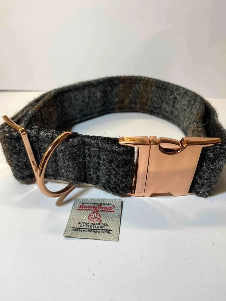Extralargeharristweeddogcollargreyandbrowncheckdogcollar Happy Dogs Togs1