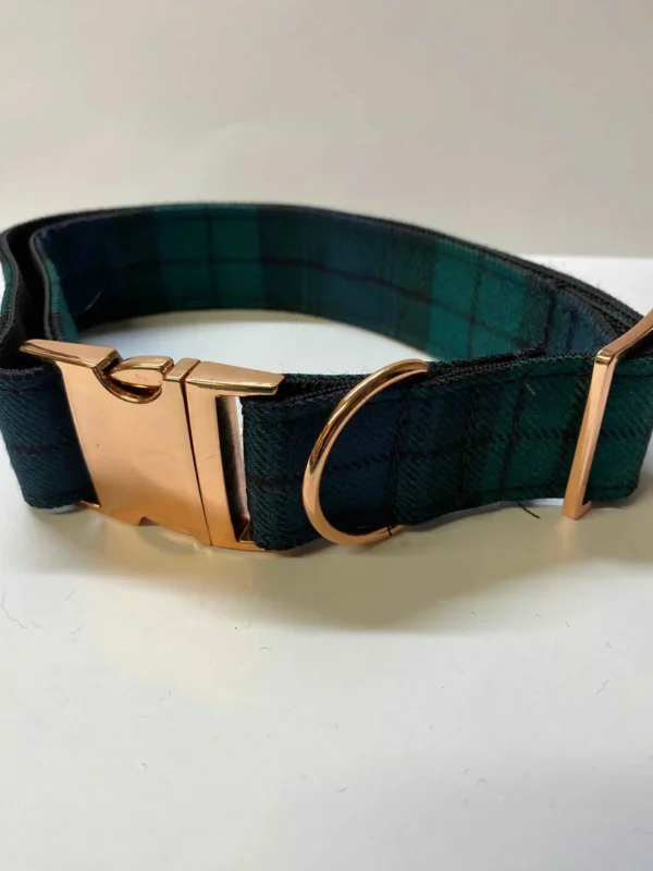 Extra Large Tartan Dog Collar Green And Black Tartan