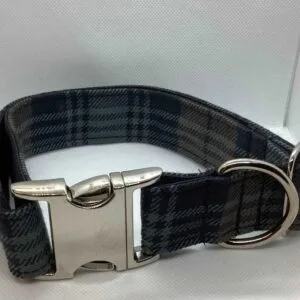 Extra Large Grey Tartan Dog Collar
