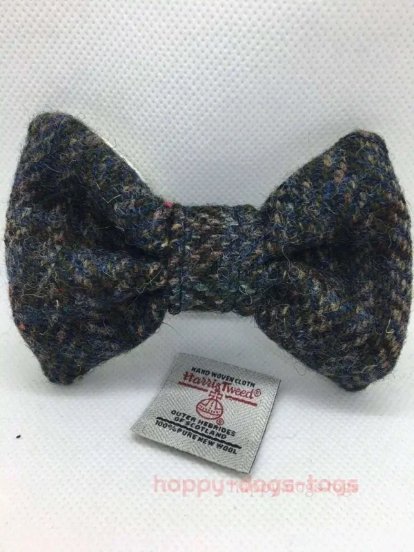 Handcrafted Dark Grey Check Harris Tweed Dog Bow Tie