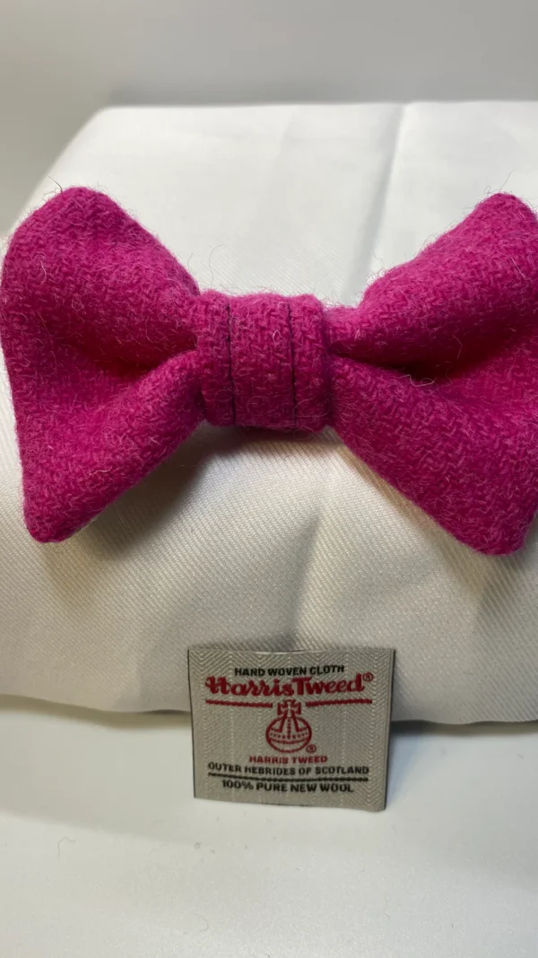 Cerise Pink Harris Tweed Dog Bow Tie