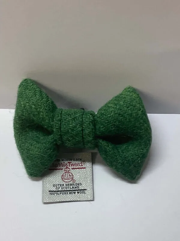 Green Harris Tweed Small Dog Bow Tie