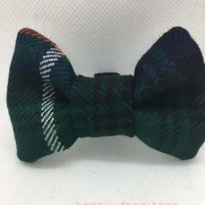 Small tartan dog bow tie i green , black and white