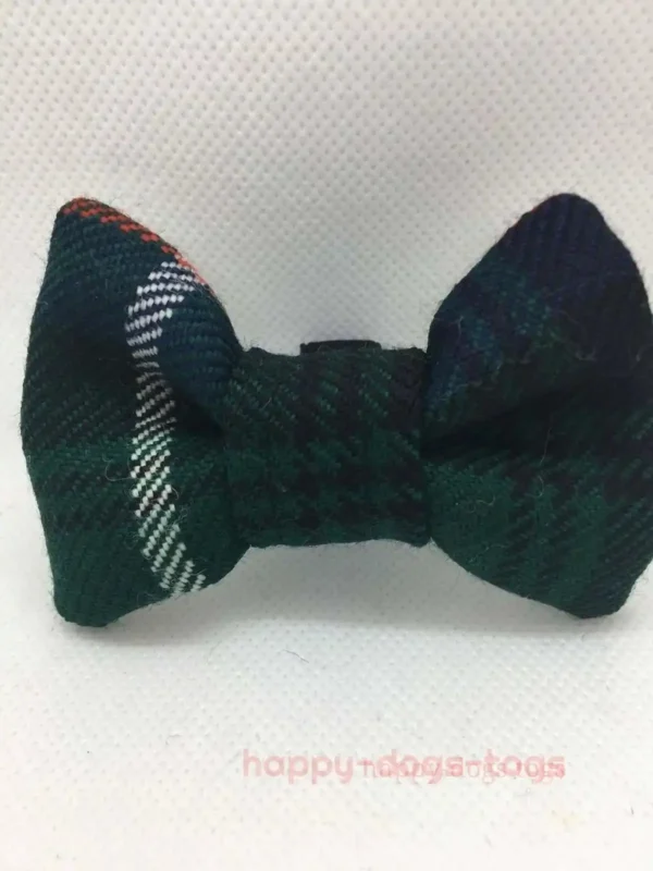 Small Tartan Dog Bow Tie I Green , Black And White