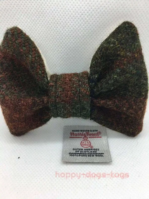 Green And Brown Check Harris Tweed Dog Bow Tie