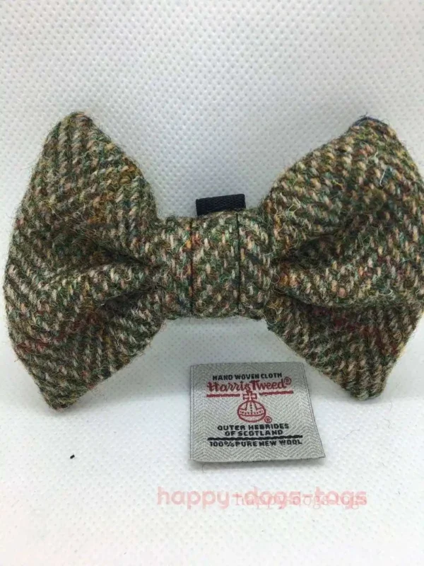 Green And Brown Harris Tweed Dog Bow Tie, Medium