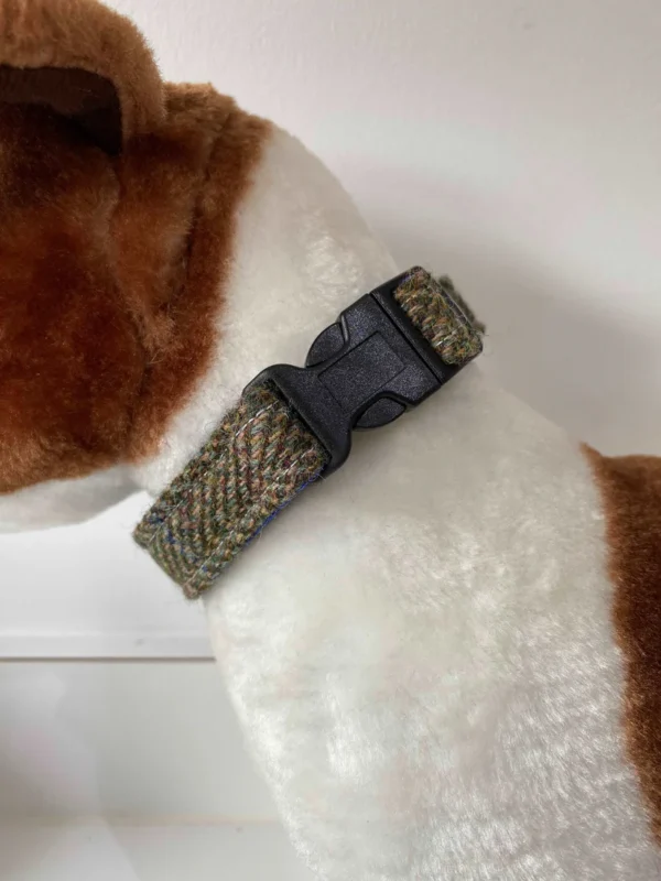 Green And Fawn Herringbone Harris Tweed Dog Collar