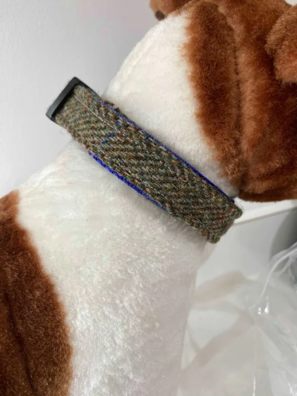 Green And Fawn Herringbone Harris Tweed Dog Collar - Image 2