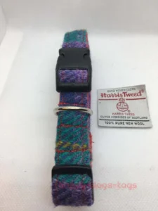 Green And Purple Harris Tweed Dog Collar