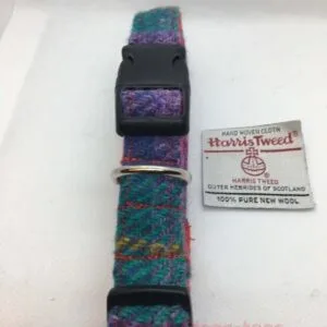 Green and Purple Harris Tweed Dog Collar Medium