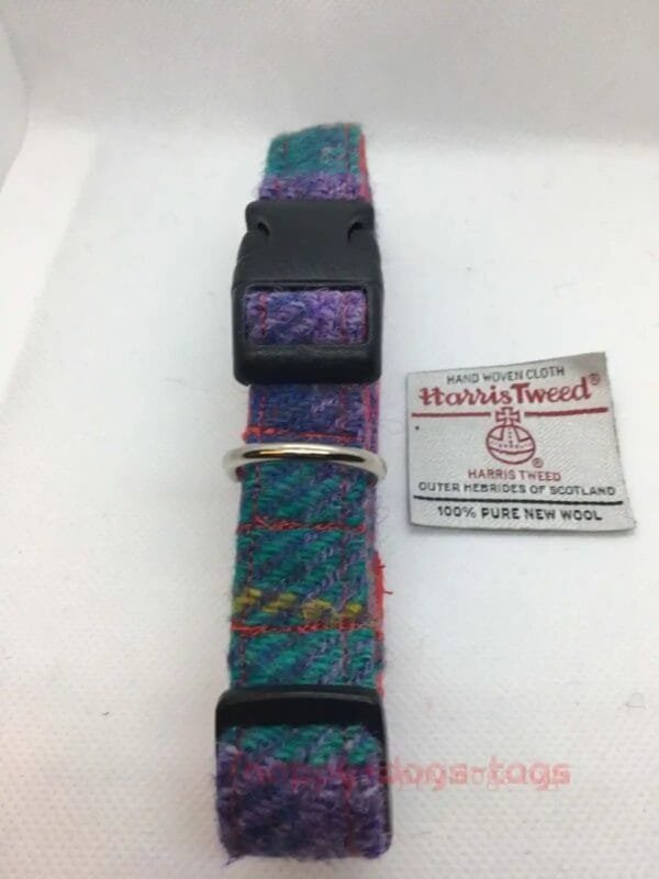 Green And Purple Harris Tweed Dog Collar Medium