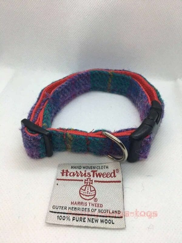 Green And Purple Harris Tweed Dog Collar Medium - Image 2