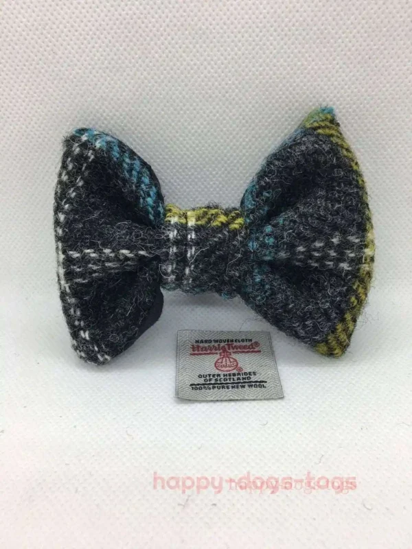 Grey And White Check Harris Tweed Dog Bow Tie