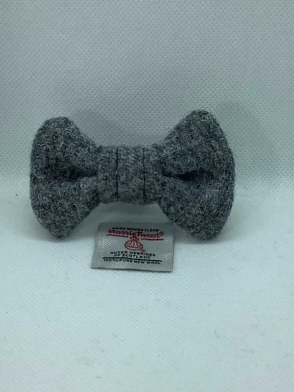 Grey Harris Tweed Small Dog Bow Tie