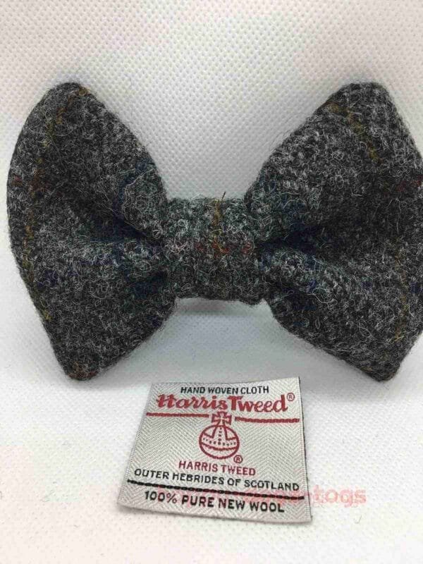 Grey With Brown Overcheck Harris Tweed Dog Bow Tie