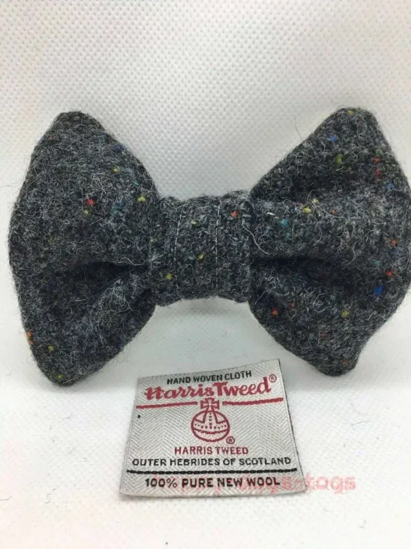 Grey Speckle Harris Tweed Dog Bow Tie
