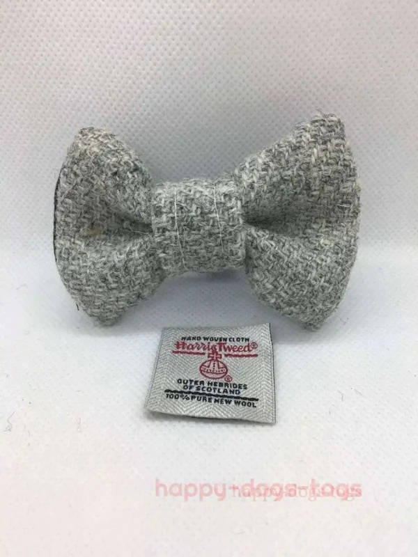 Small Grey Harris Tweed Dog Bow Tie