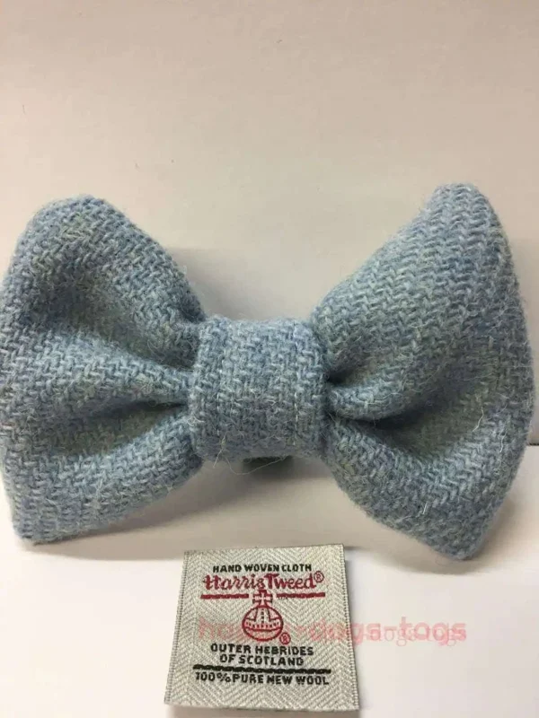 Baby Blue Harris Tweed Dog Bow Tie