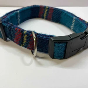 Handmadeharristweeddogcollarintealcheck Happy Dogs Togs1