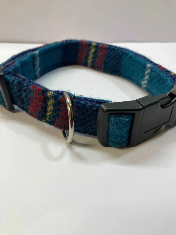 Teal Check Harris Tweed Dog Collar