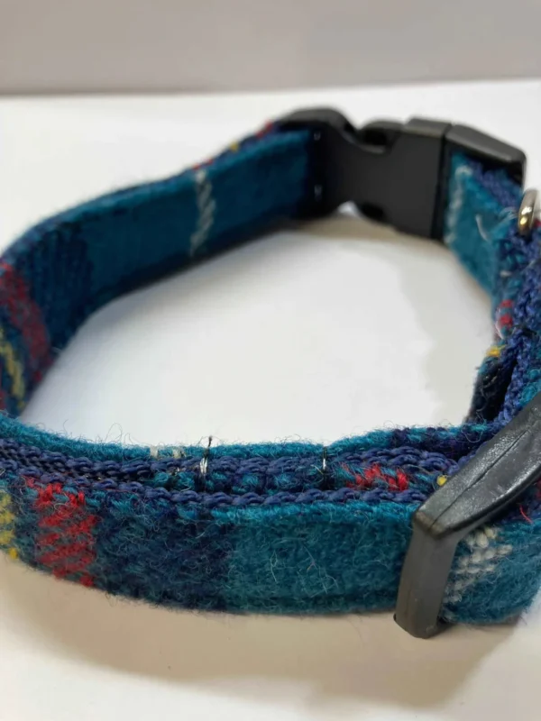 Teal Check Harris Tweed Dog Collar - Image 4