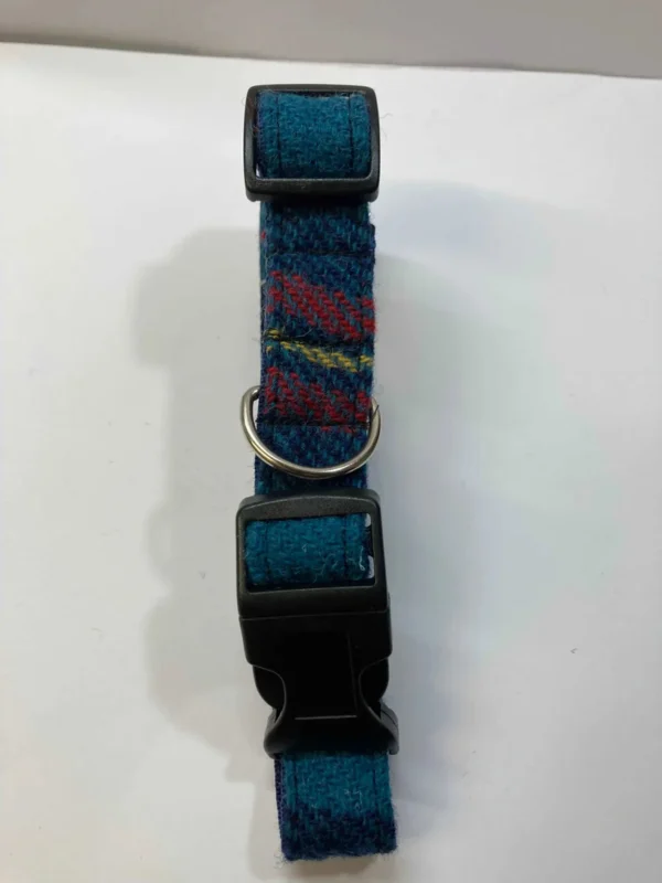 Teal Check Harris Tweed Dog Collar - Image 3