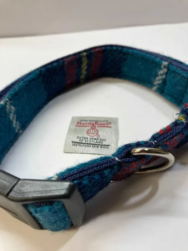 Teal Check Harris Tweed Dog Collar - Image 2