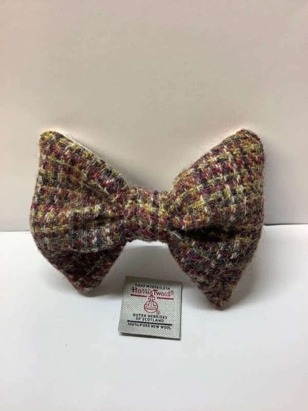 Red Micro Check Harris Tweed Dog Bow Tie