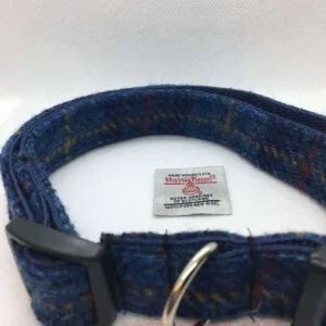 Harristweeddogcollarbluewithgoldcheck Happy Dogs Togs1