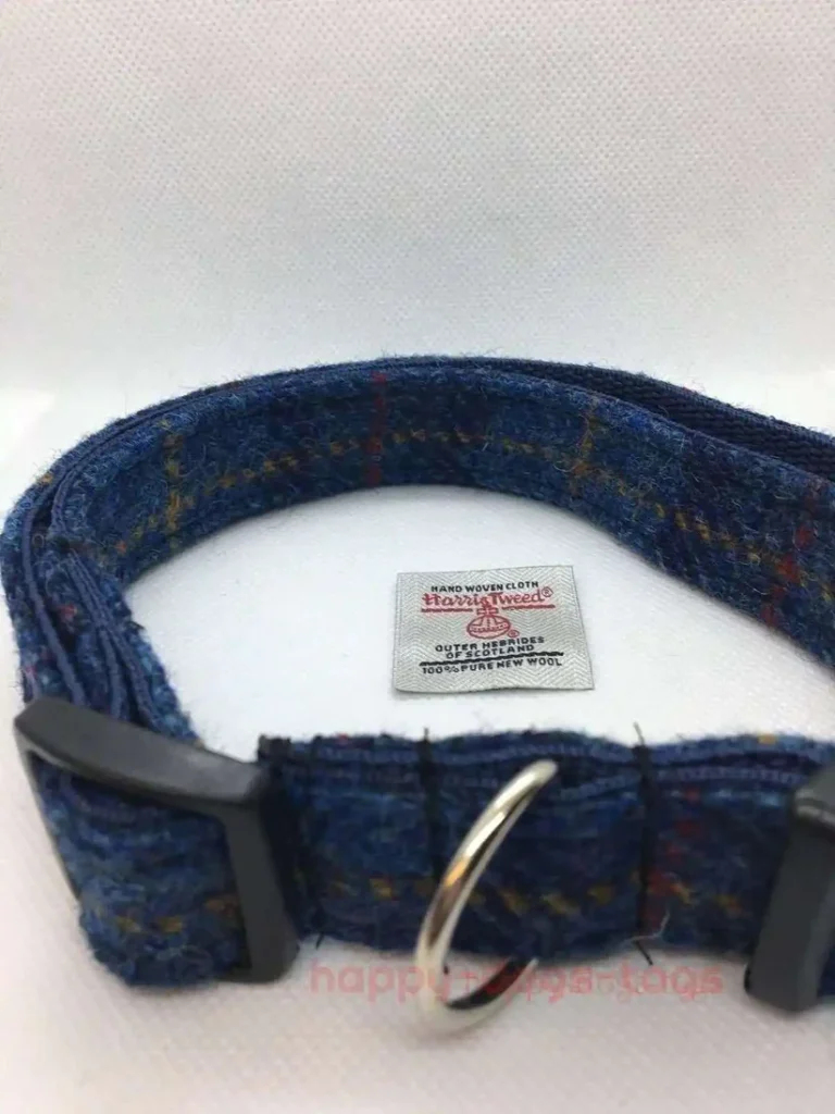 Harristweeddogcollarbluewithgoldcheck Happy Dogs Togs1