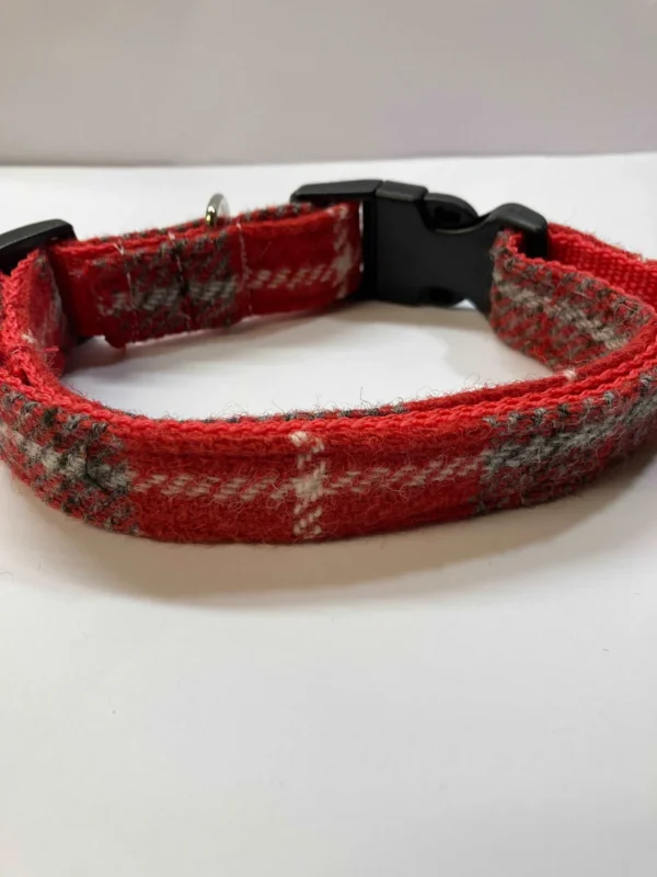 Red Check Harris Tweed Dog Collar - Image 2