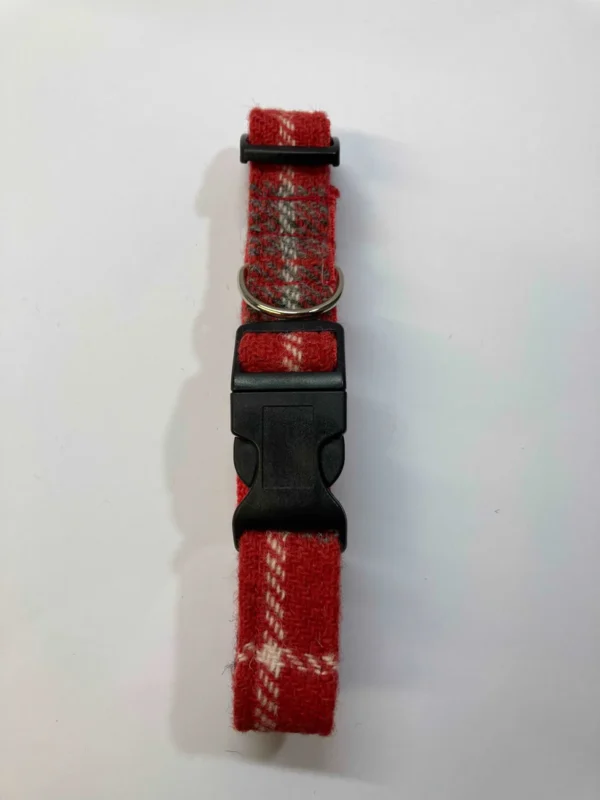 Red Check Harris Tweed Dog Collar - Image 3