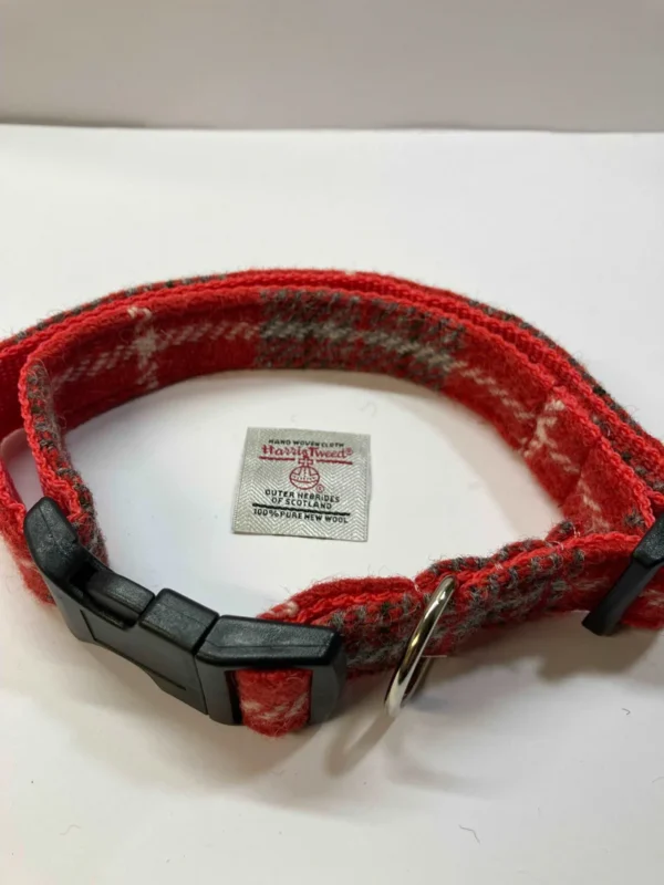 Red Check Harris Tweed Dog Collar - Image 4