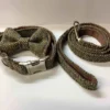 Harris Tweed Dog Collar size Large Brown and Fawn Herringbone dog collar Set.