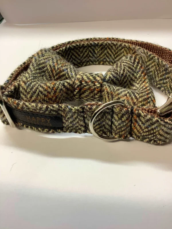 Harris Tweed Brown And Fawn Herringbone Dog Collar Set - Image 2