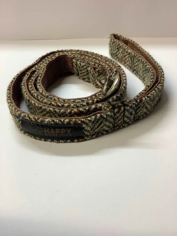 Harris Tweed Brown And Fawn Herringbone Dog Collar Set - Image 3