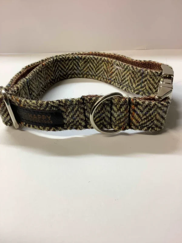 Harris Tweed Dog Collar Size Large Brown And Fawn Herringbone Dog Collar Set. - Image 3