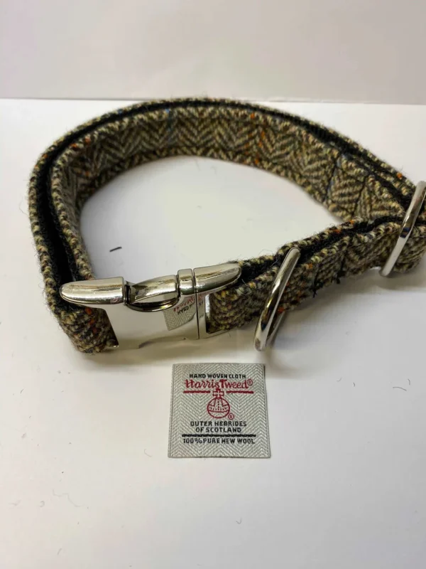 Harris Tweed Dog Collar Size Large Brown And Fawn Herringbone Dog Collar Set. - Image 2