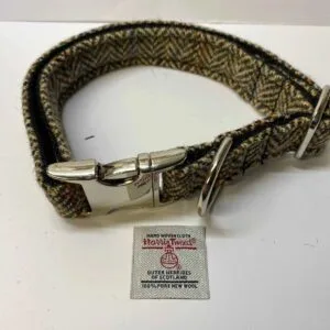 Harris Tweed Brown and Fawn Herringbone dog collar