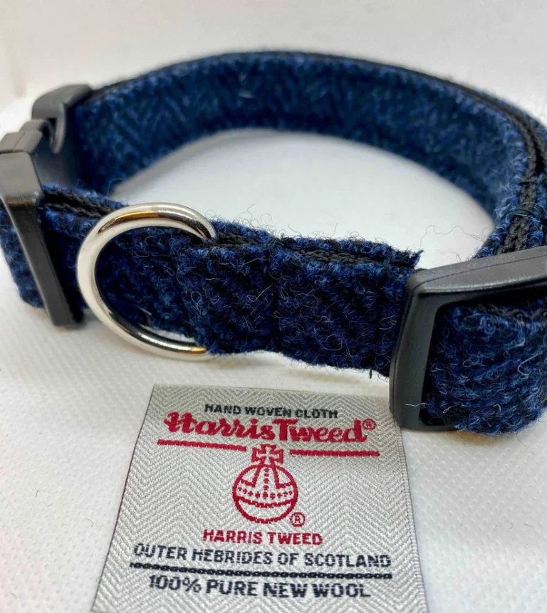 Harristweeddogcollarsizelargedarkblueherringbonedogcollar Happy Dogs Togs1