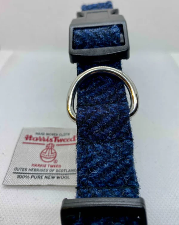 Harris Tweed Dark Blue Herringbone Dog Collar - Image 4