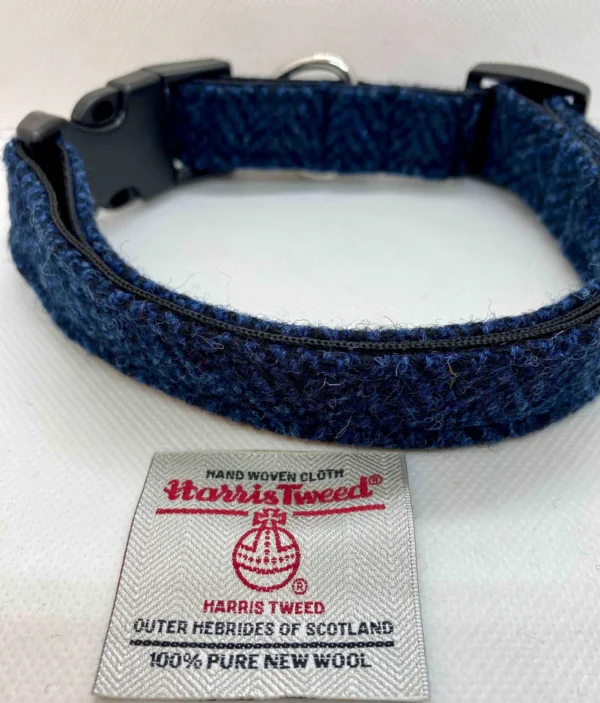 Harris Tweed Dark Blue Herringbone Dog Collar - Image 3