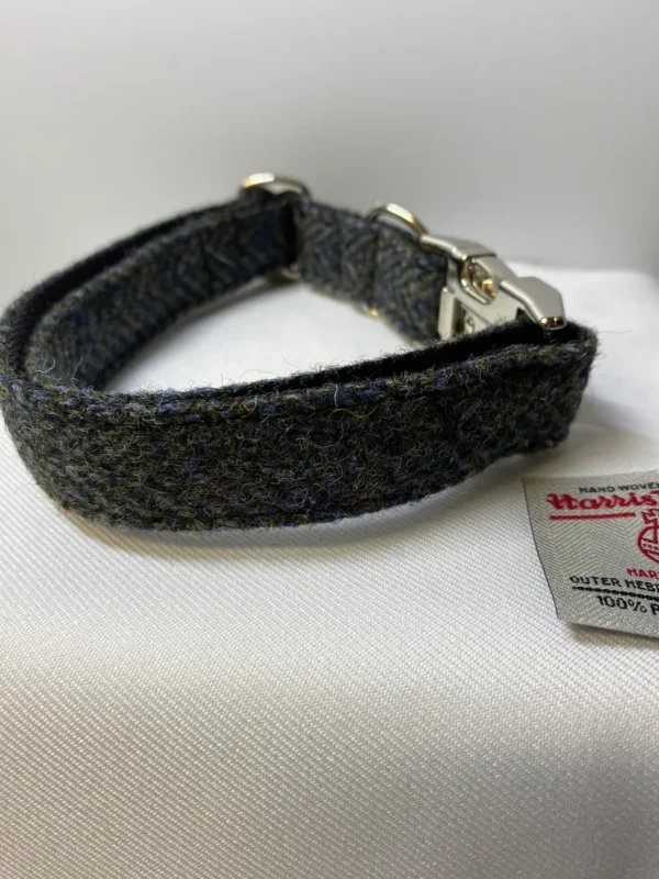 Harris Tweed Dog Collar Size Large Dark Grey Herringbone Dog Collar - Image 5