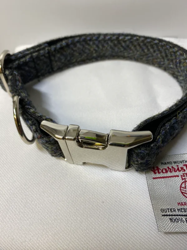 Harris Tweed Dog Collar Size Large Dark Grey Herringbone Dog Collar - Image 2