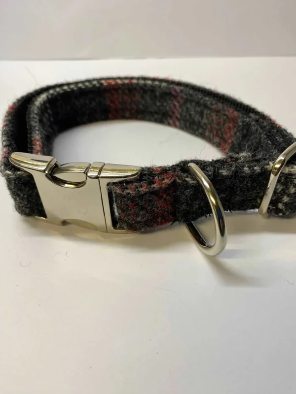 Large Grey And Red Harris Tweed Dog Collar
