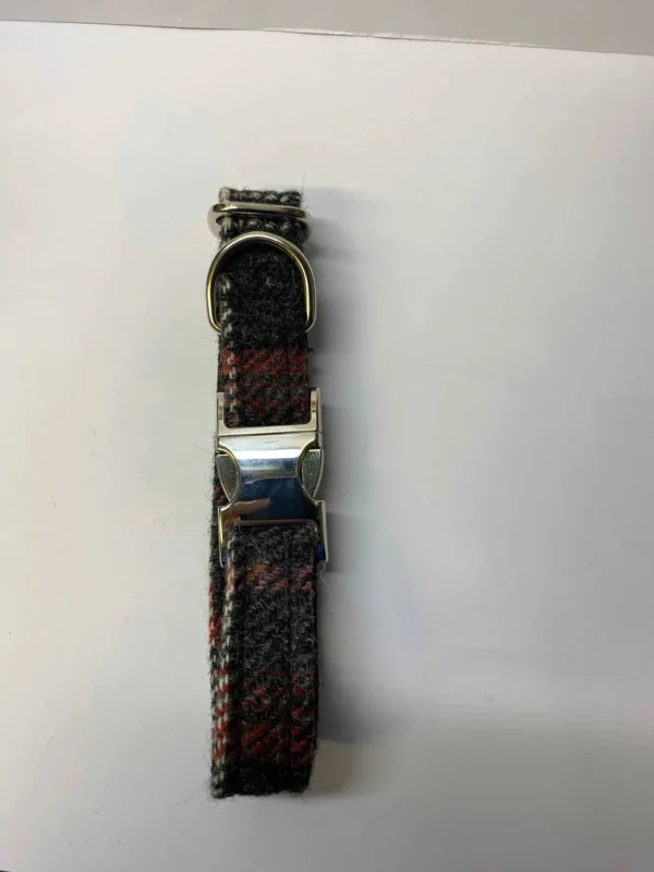 Large Grey And Red Harris Tweed Dog Collar - Image 3